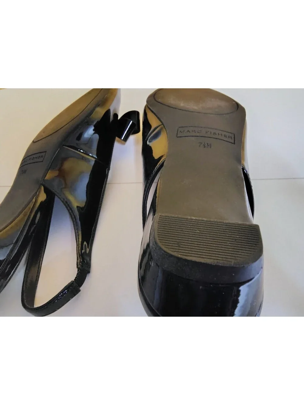 Marc Fisher Kerrey Slingback Flats Womens 7.5 M Black Patent Bow Pointed Toe